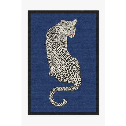 Snow Leopard Sapphire Flatwoven Rug by Jonathan Adler - 185 x 275 cm - Rug + Pad System