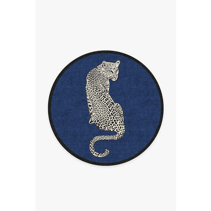 Snow Leopard Sapphire Flatwoven Rug by Jonathan Adler - 185 Round cm - Rug + Pad System