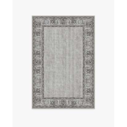 Vintage Daisy Bordered Grey Flatwoven Rug - 120 x 185 cm - Rug + Pad System