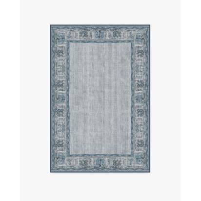Vintage Daisy Bordered Blue Flatwoven Rug - 120 x 185 cm - Rug + Pad System