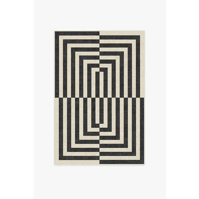 Op Art Charcoal Flatwoven Rug by Jonathan Adler - 120 x 185 cm - Rug + Pad System