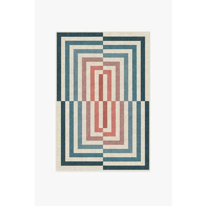 Op Art Teal Flatwoven Rug by Jonathan Adler - 120 x 185 cm - Rug + Pad System