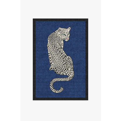 Snow Leopard Sapphire Flatwoven Rug by Jonathan Adler - 120 x 185 cm - Rug + Pad System