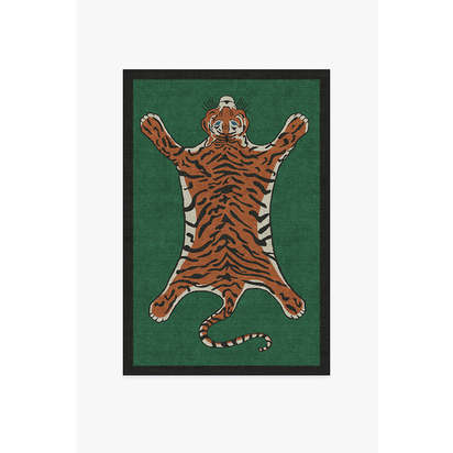 Tiger Emerald Flatwoven Rug by Jonathan Adler - 120 x 185 cm - Rug + Pad System