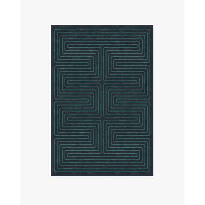 Labyrinth Navy & Teal Flatwoven Rug by Jonathan Adler - 120 x 185 cm - Rug + Pad System
