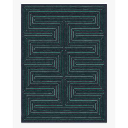 Labyrinth Navy & Teal Flatwoven Rug by Jonathan Adler - 305 x 425 cm - Rug + Pad System