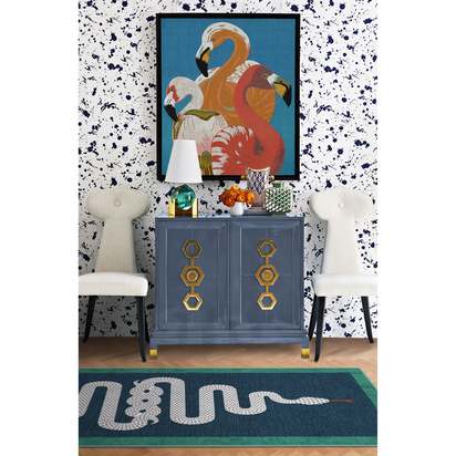Venom Sapphire Flatwoven Rug by Jonathan Adler - 305 x 425 cm - Rug + Pad System