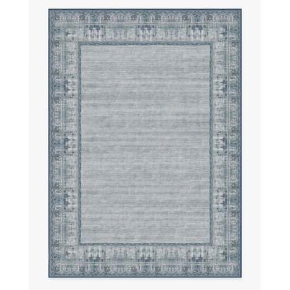 Vintage Daisy Bordered Blue Flatwoven Rug - 305 x 425 cm - Rug + Pad System
