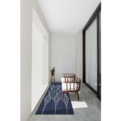 Gemma Lattice Royal Blue Outdoor Rug - 150 x 215 cm - Rug + Pad System