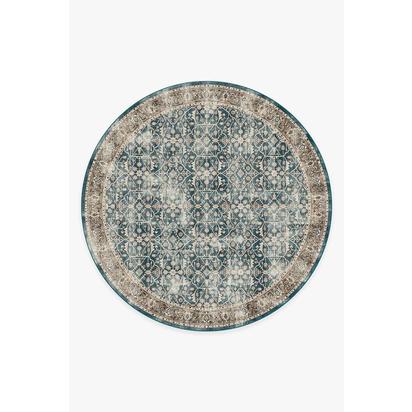 Celestine Teal Blue Flatwoven Rug - 245 Round cm - Rug + Pad System
