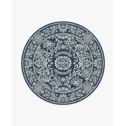 Delphina Navy Blue Flatwoven Rug - 245 Round cm - Rug + Pad System