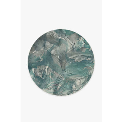 Aurora Teal Grey Flatwoven Rug - 185 Round cm - Rug + Pad System