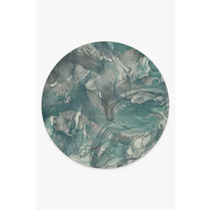Aurora Teal Grey Flatwoven Rug - 245 Round cm - Rug + Pad System