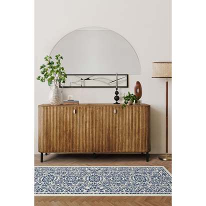 Delphina Delft Blue Flatwoven Rug - 185 Round cm - Rug + Pad System