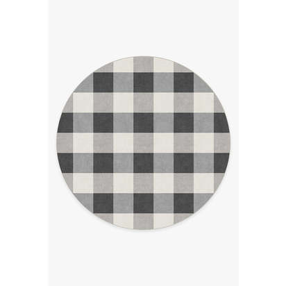 Buffalo Plaid Black & White Flatwoven Rug - 245 Round cm - Rug + Pad System