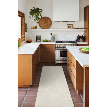 Crosshatch Beige Ivory Flatwoven Rug - 185 Round cm - Rug + Pad System
