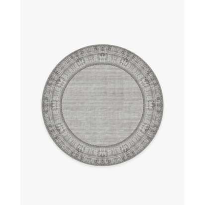 Vintage Daisy Bordered Grey Flatwoven Rug - 185 Round cm - Rug + Pad System