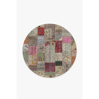 Patchwork Boho Flatwoven Rug - 185 Round cm - Rug + Pad System