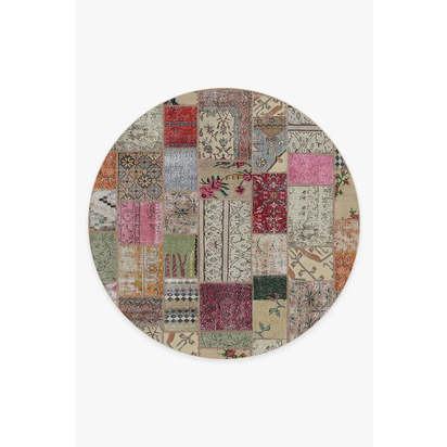 Patchwork Boho Flatwoven Rug - 245 Round cm - Rug + Pad System