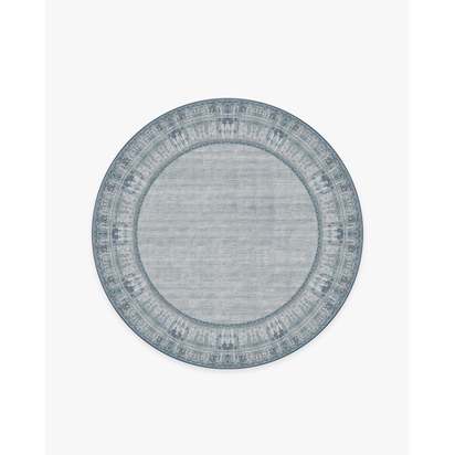 Vintage Daisy Bordered Blue Flatwoven Rug - 185 Round cm - Rug + Pad System