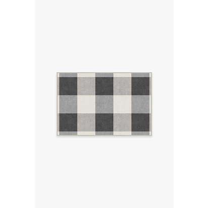 Buffalo Plaid Black & White Flatwoven Rug - 60 x 90 cm - Rug + Pad System