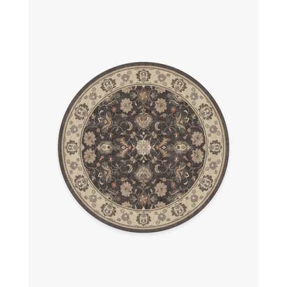 Odette Dark Wood Flatwoven Rug - 185 Round cm - Rug + Pad System