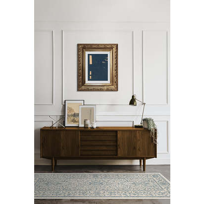Vianna Blue & Ivory Flatwoven Rug - 185 Round cm - Rug + Pad System