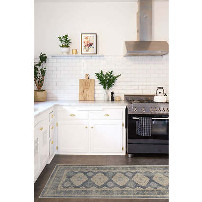 Maxine Dusk Blue Flatwoven Rug - 185 Round cm - Rug + Pad System
