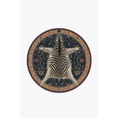 On Safari Sapphire Flatwoven Rug by Iris Apfel - 185 Round cm - Rug + Pad System