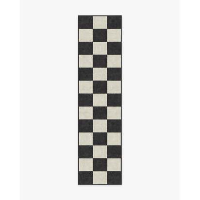 Jaque Checkered Black Flatwoven Rug - 75 x 305 cm - Rug + Pad System