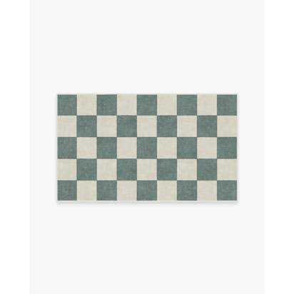 Jaque Checkered Slate Green Flatwoven Rug - 90 x 150 cm - Rug + Pad System