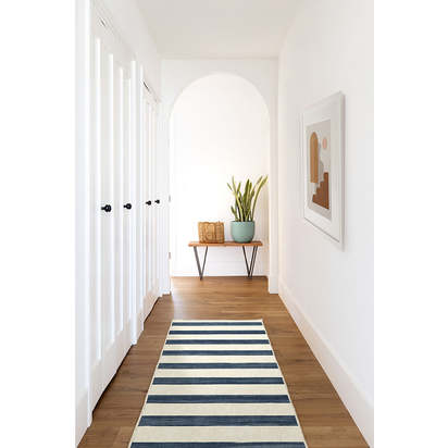 Sumi Sailor Stripe Navy Flatwoven Rug - 185 x 275 cm - Rug + Pad System