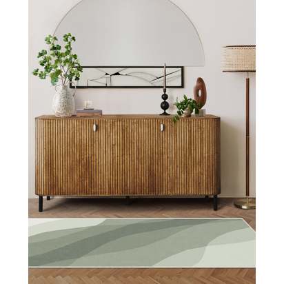 Kallan Sage Green Flatwoven Rug - 245 Round cm - Rug + Pad System