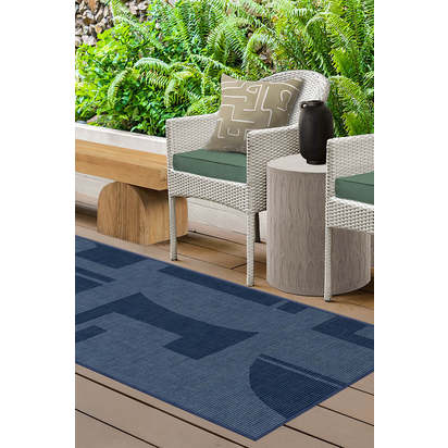 Bodin Ink Blue Outdoor Rug - 150 x 215 cm - Rug + Pad System