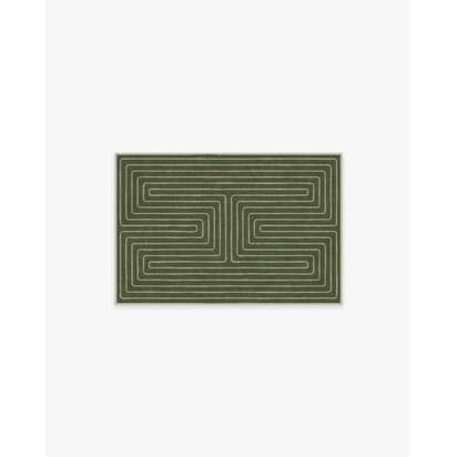 Labyrinth Fern Green Flatwoven Rug by Jonathan Adler - 60 x 90 cm - Rug + Pad System