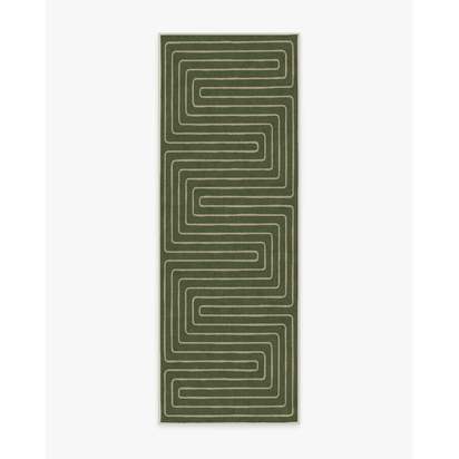 Labyrinth Fern Green Flatwoven Rug by Jonathan Adler - 75 x 215 cm - Rug + Pad System