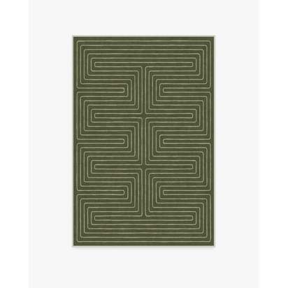 Labyrinth Fern Green Flatwoven Rug by Jonathan Adler - 120 x 185 cm - Rug + Pad System