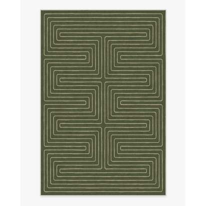 Labyrinth Fern Green Flatwoven Rug by Jonathan Adler - 185 x 275 cm - Rug + Pad System