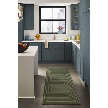 Labyrinth Fern Green Flatwoven Rug by Jonathan Adler - 185 x 275 cm - Rug + Pad System