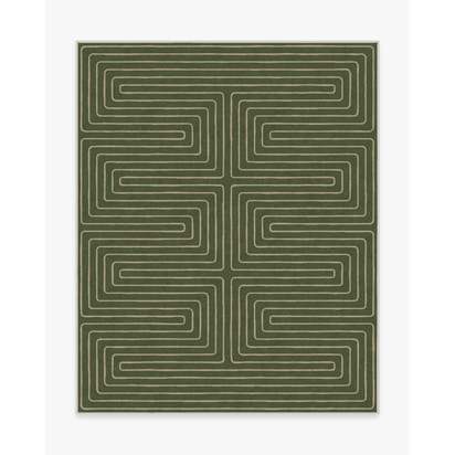 Labyrinth Fern Green Flatwoven Rug by Jonathan Adler - 245 x 305 cm - Rug + Pad System