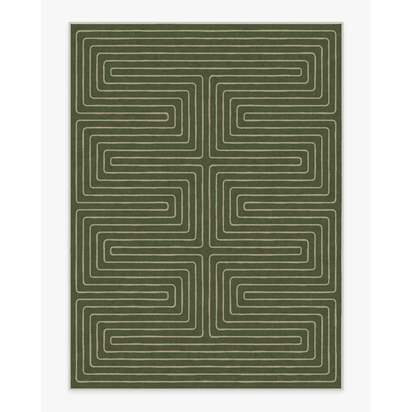 Labyrinth Fern Green Flatwoven Rug by Jonathan Adler - 275 x 365 cm - Rug + Pad System