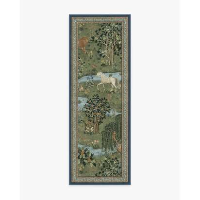 Owl & Willow Green Flatwoven Rug by Morris & Co. - 75 x 215 cm - Rug + Pad System