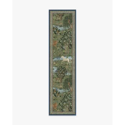 Owl & Willow Green Flatwoven Rug by Morris & Co. - 75 x 305 cm - Rug + Pad System