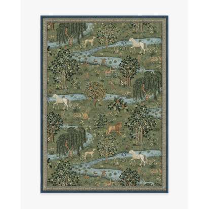 Owl & Willow Green Flatwoven Rug by Morris & Co. - 150 x 215 cm - Rug + Pad System