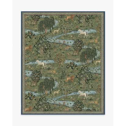 Owl & Willow Green Flatwoven Rug by Morris & Co. - 245 x 305 cm - Rug + Pad System