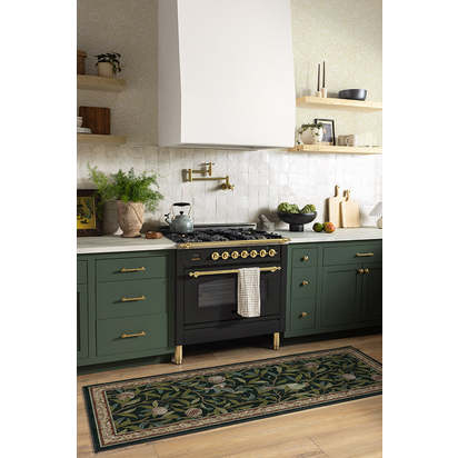 Bird & Pomegranate Teal Green Flatwoven Rug by Morris & Co. - 60 x 90 cm - Rug + Pad System
