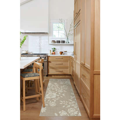 Mallow Flower Natural Stone Flatwoven Rug by Morris & Co. - 185 x 275 cm - Rug + Pad System