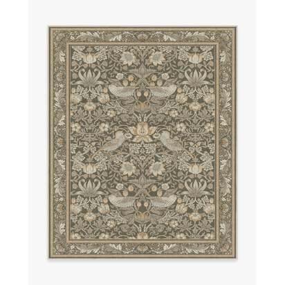 Strawberry Thief Stone Gold Flatwoven Rug by Morris & Co. - 245 x 305 cm - Rug + Pad System