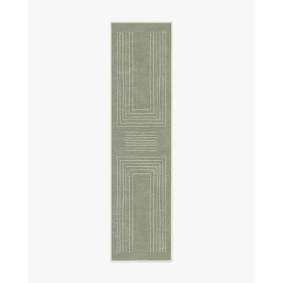 Valencia Sage Green Flatwoven Rug - 75 x 305 cm - Rug + Pad System