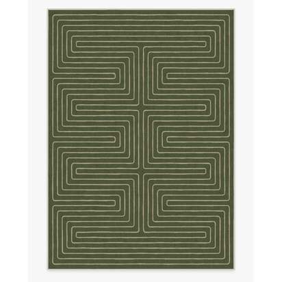 Labyrinth Fern Green Flatwoven Rug by Jonathan Adler - 305 x 425 cm - Rug + Pad System